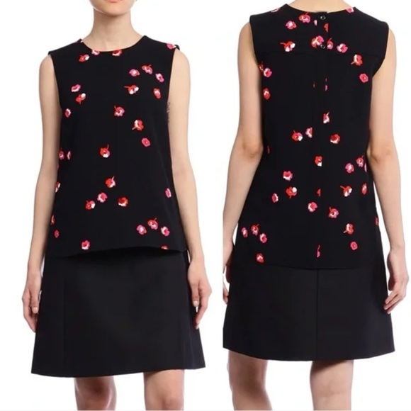 Kate Spade Live Colorfully Black cherry blossom sleeveless top 00 button back - Picture 1 of 5